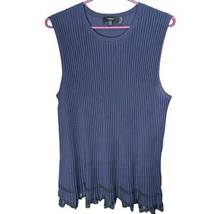 Theory Navy Blue Pleated Sleeveless Top L
